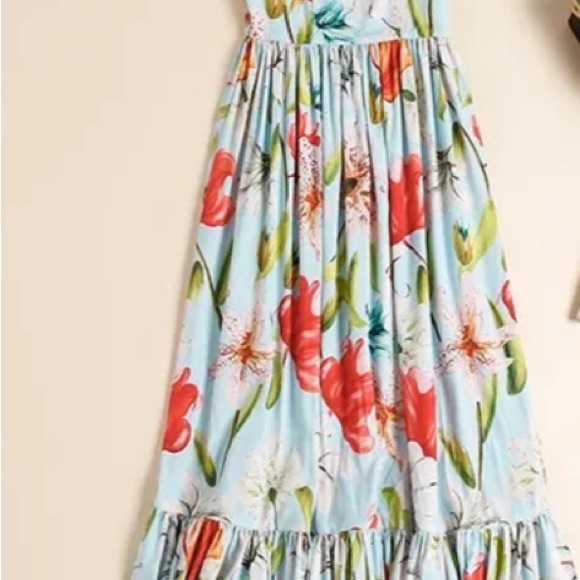 Floral Women’s Dress in Blue and Red - Picture 2 of 8